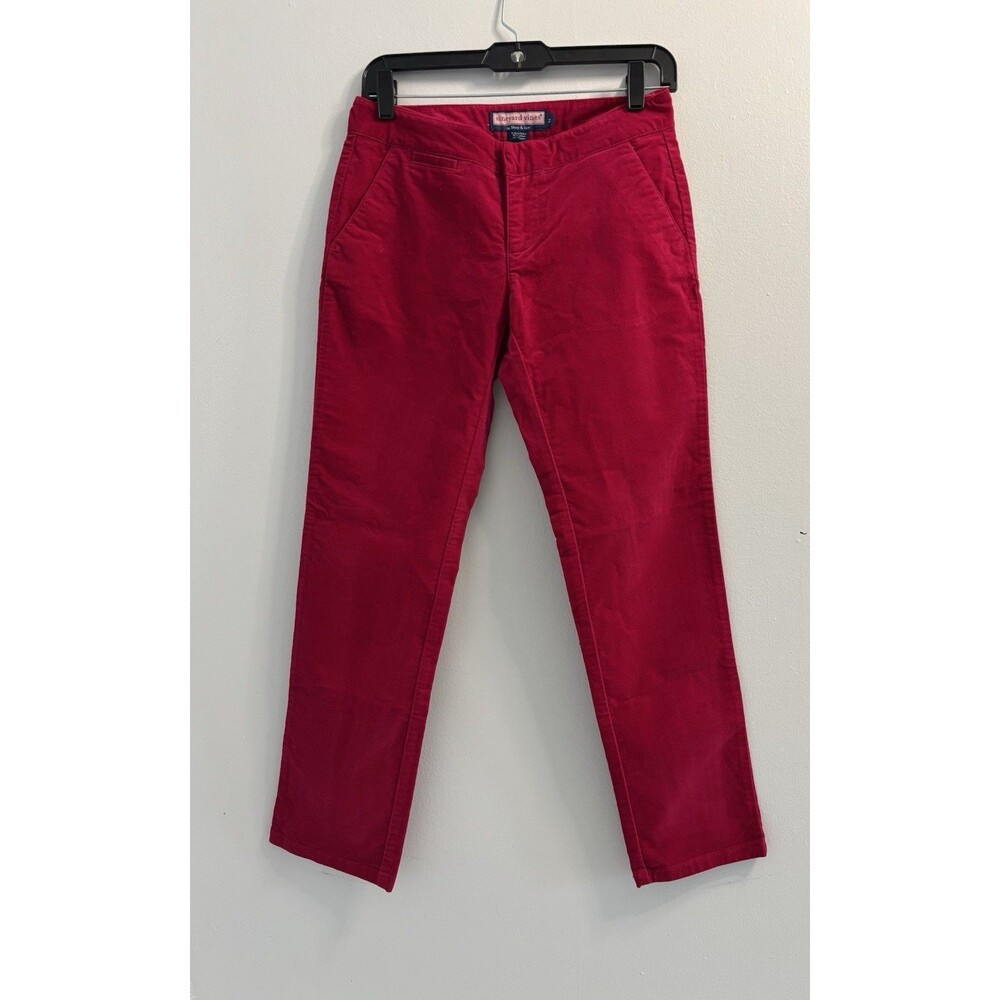 Vineyard Vines Womens Size 2 Hot Pink Corduroy Pants Stretch Mid Rise Slim Ankle